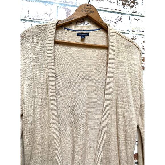 Tommy Hilfiger Beige Long Knit Open Front Pocket Cardigan - Picture 4 of 7